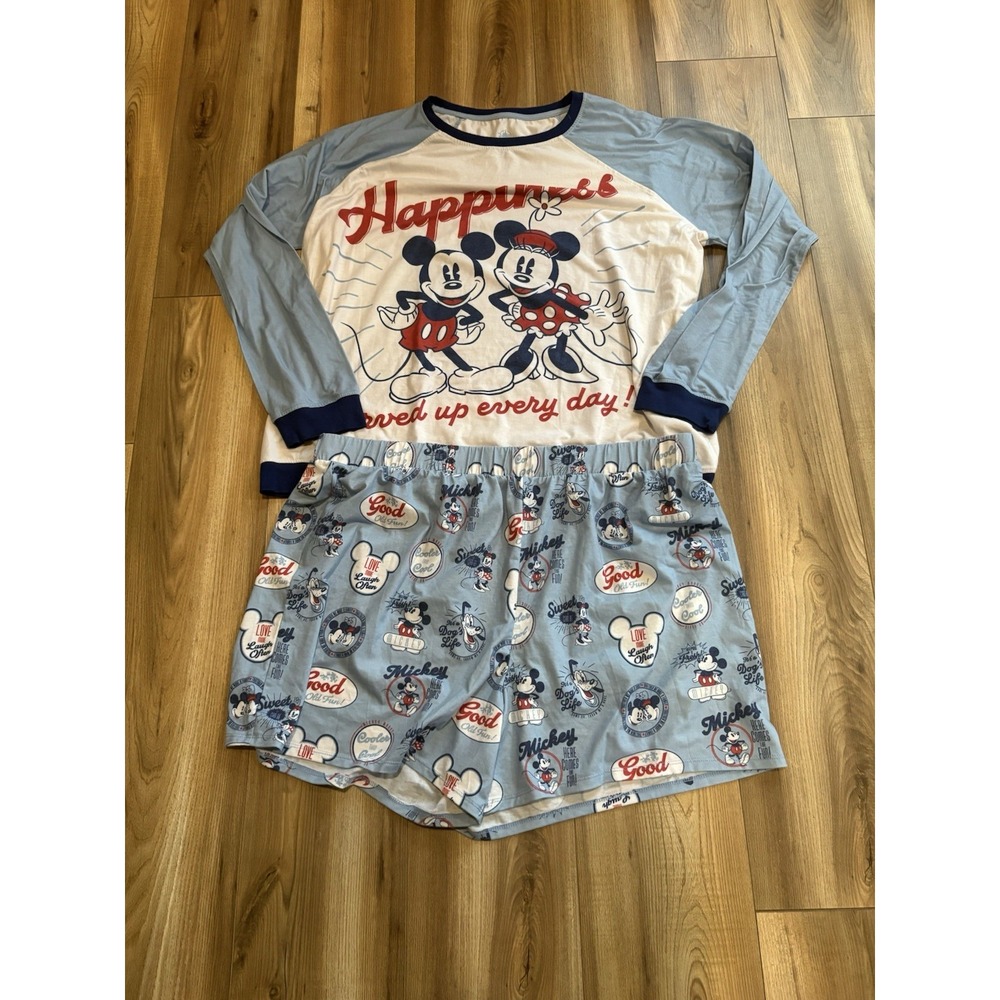 Disney Mickey Mouse Pajama Set PJs Women's XXL Shorts Lightweight Blue